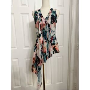 Beguile By Byron Lars Silvie Multi Watercolor Print Asymmetric Tunic Blouse Sz 4